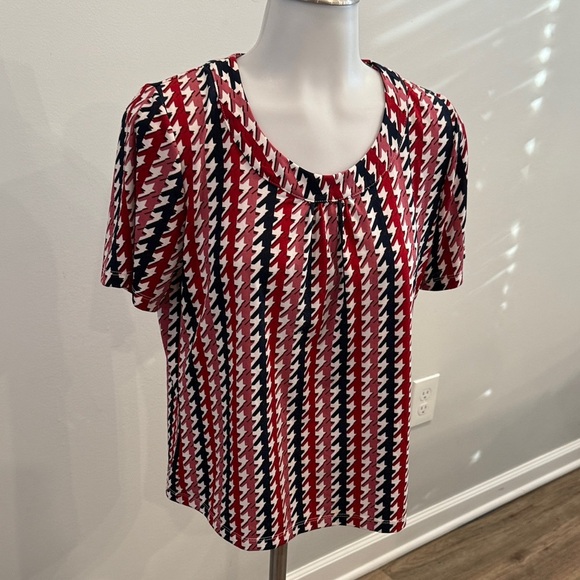 Allison Daley Petite Small Red and Blue Patterned Blouse - Picture 3 of 7